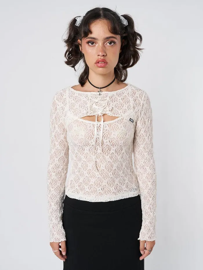 Clothing Dahlia Cream Shrug and Cami Top Lace Set Minga London Long Sleeve Tops