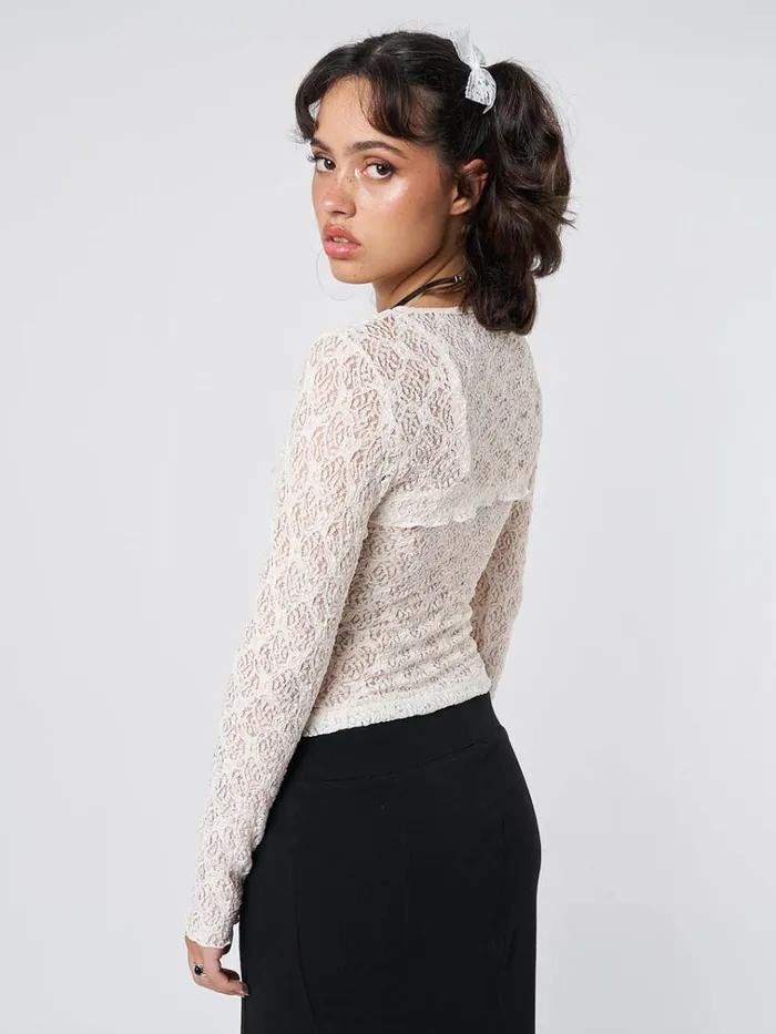 Clothing Dahlia Cream Shrug and Cami Top Lace Set Minga London Long Sleeve Tops