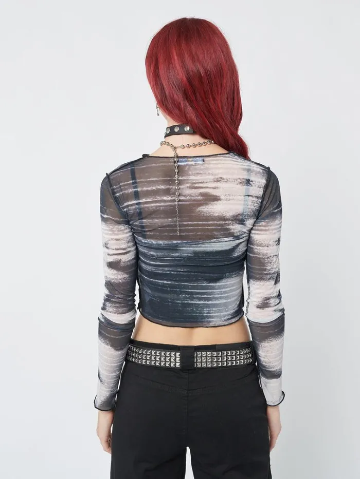 Clothing Electric Angel Mesh Crop Top Minga London Long Sleeve Tops