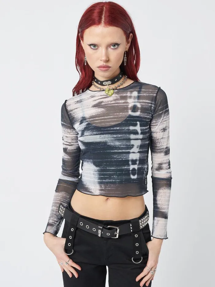 Clothing Electric Angel Mesh Crop Top Minga London Long Sleeve Tops