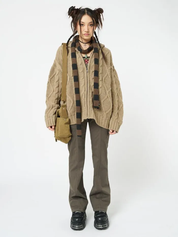 Clothing Eli Beige Zip Up Cable Knit Cardigan Minga London Jackets