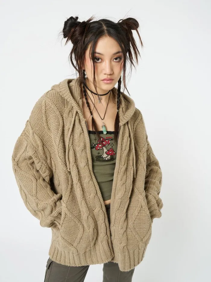 Clothing Eli Beige Zip Up Cable Knit Cardigan Minga London Jackets