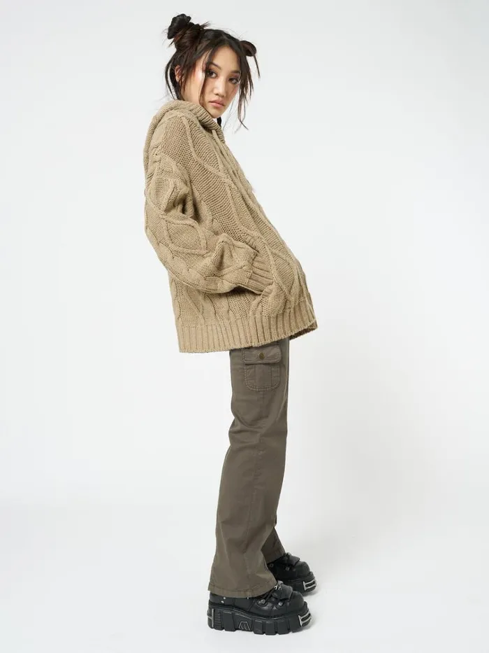 Clothing Eli Beige Zip Up Cable Knit Cardigan Minga London Jackets