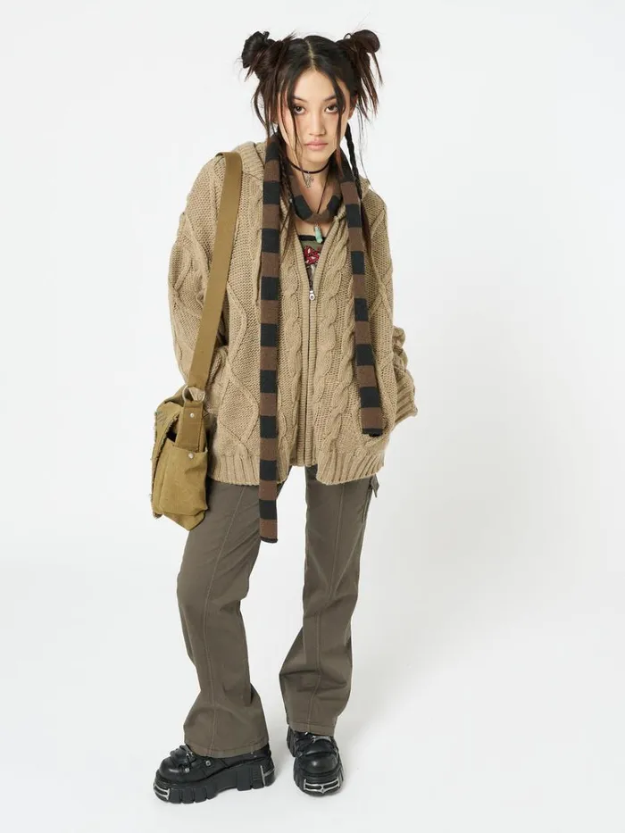 Clothing Eli Beige Zip Up Cable Knit Cardigan Minga London Jackets