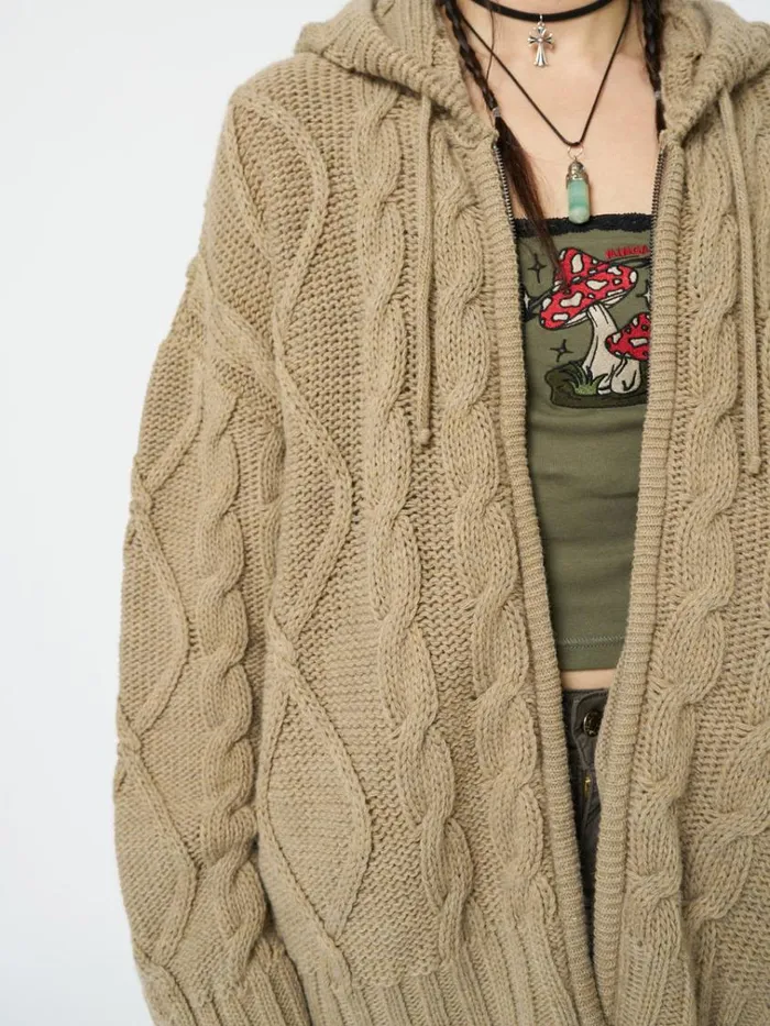 Clothing Eli Beige Zip Up Cable Knit Cardigan Minga London Jackets