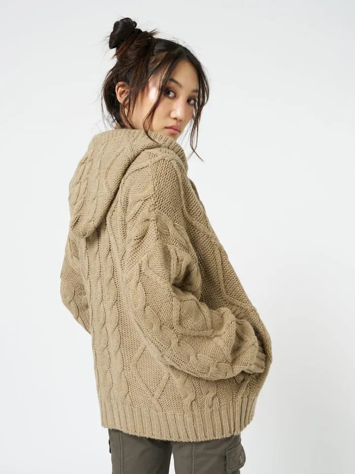 Clothing Eli Beige Zip Up Cable Knit Cardigan Minga London Jackets