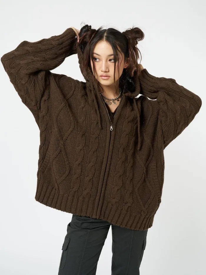 Clothing Eli Brown Zip Up Cable Knit Cardigan Minga London Jackets