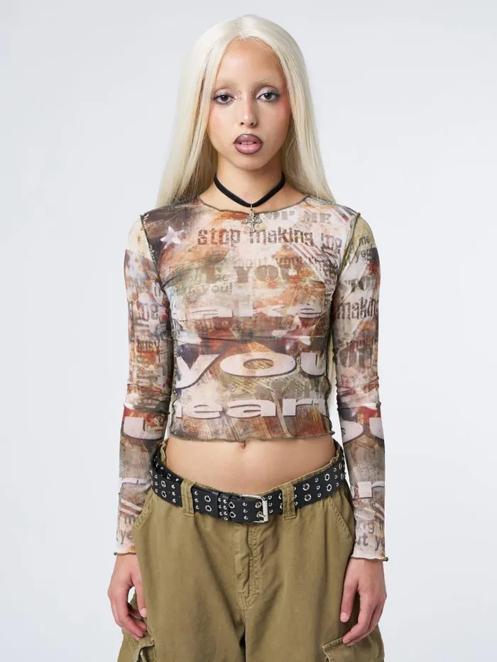 Clothing Eliza Graphic Mesh Top Minga London Long Sleeve Tops