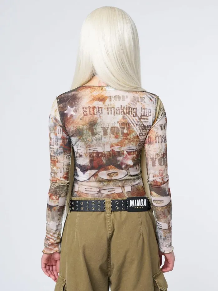 Clothing Eliza Graphic Mesh Top Minga London Long Sleeve Tops
