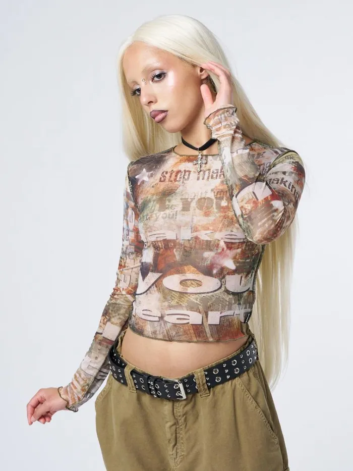 Clothing Eliza Graphic Mesh Top Minga London Long Sleeve Tops
