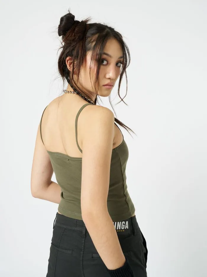 Clothing Enoki Mushroom Dark Khaki Cami Top Minga London Crop Tops