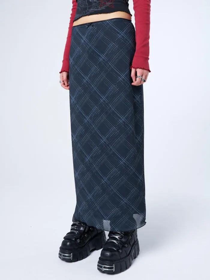 Clothing Erika Black Checked Mesh Maxi Skirt Minga London Skirts