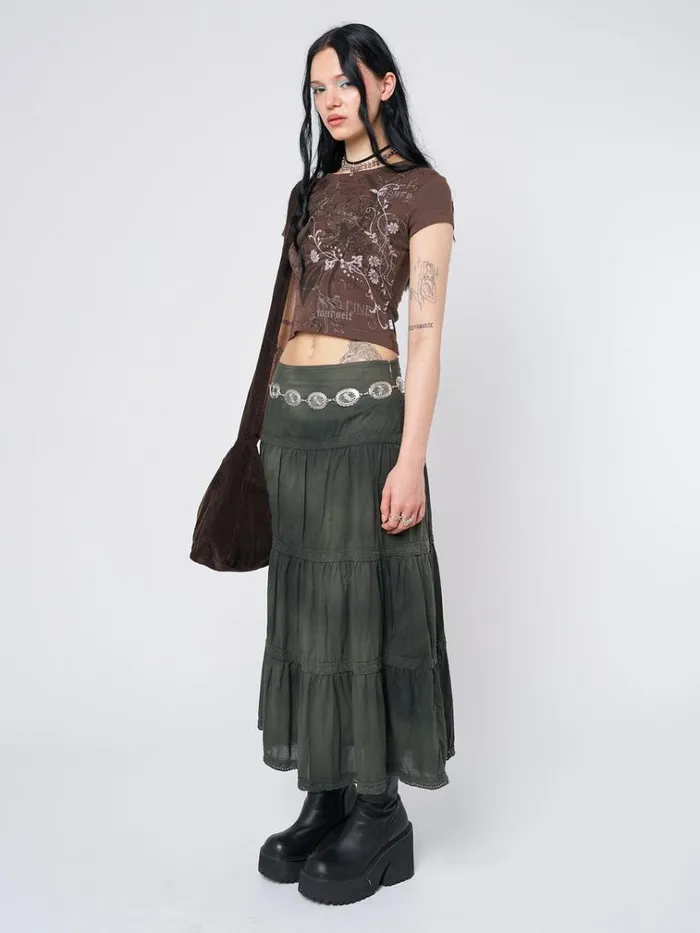 Clothing Find Yourself Brown Graphic Baby Tee Minga London Crop Tops