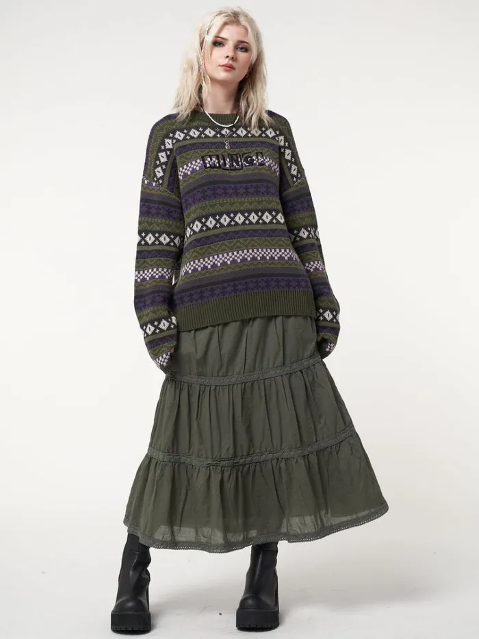 Clothing Foggy Green Ruffle Lace Maxi Skirt Minga London Skirts