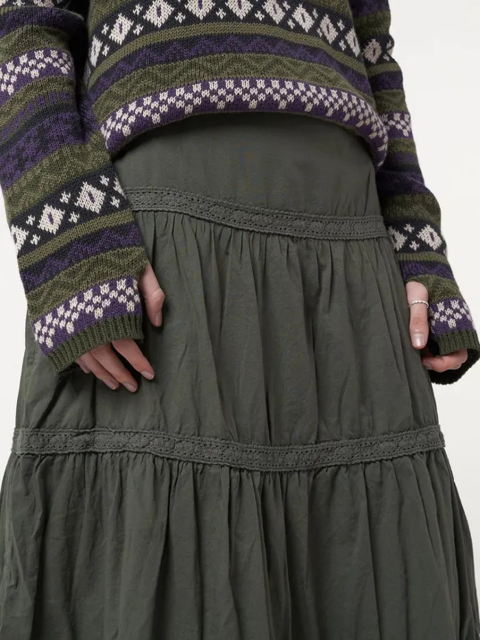 Clothing Foggy Green Ruffle Lace Maxi Skirt Minga London Skirts