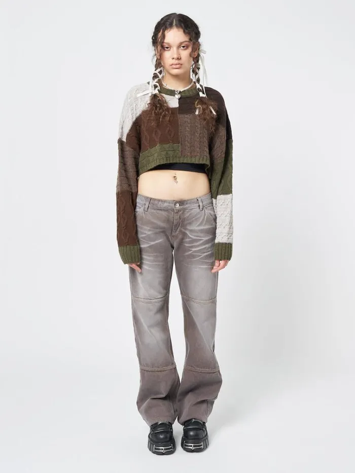 Clothing Gigi Patchwork Cable Knit Crop Jumper Minga London Sweaters