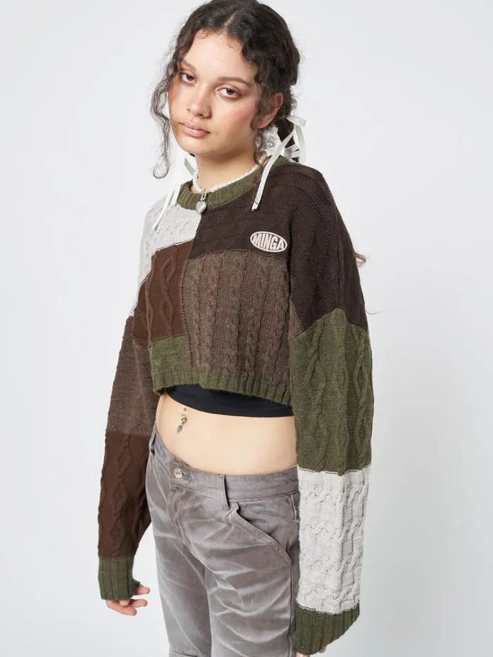 Clothing Gigi Patchwork Cable Knit Crop Jumper Minga London Sweaters