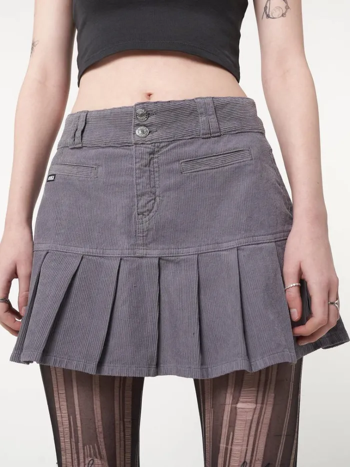 Clothing Grey Corduroy Pleated Mini Skirt Minga London Skirts