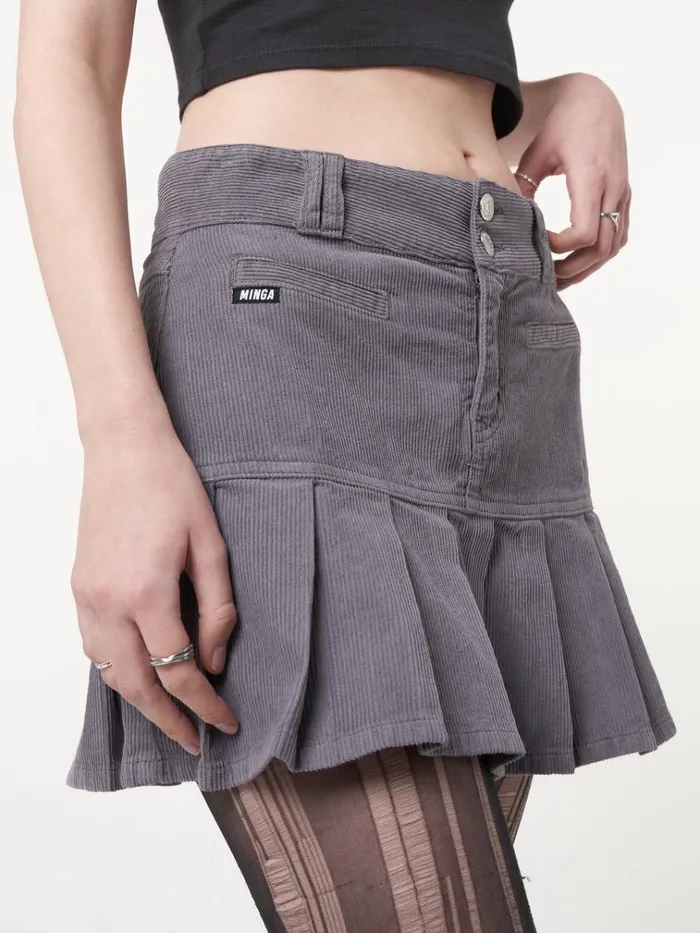 Clothing Grey Corduroy Pleated Mini Skirt Minga London Skirts