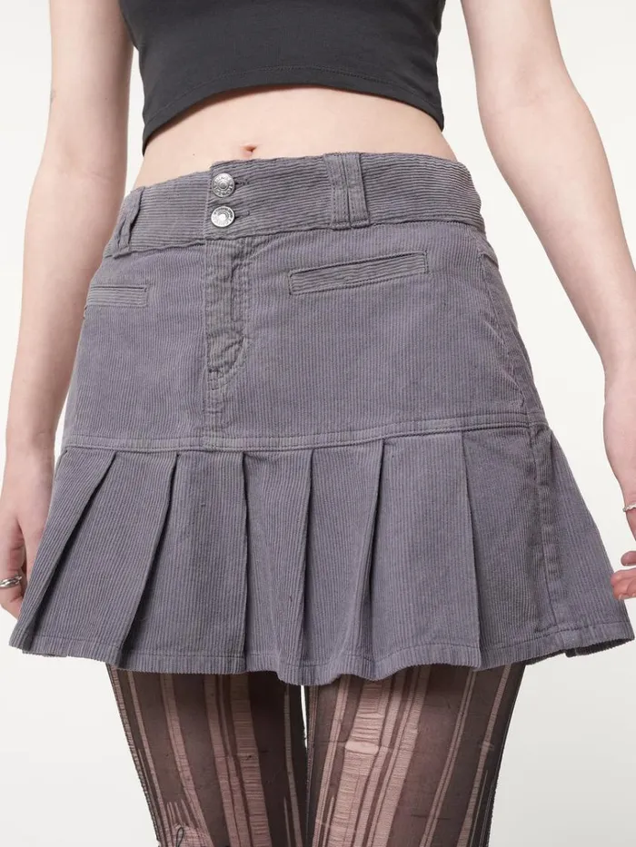 Clothing Grey Corduroy Pleated Mini Skirt Minga London Skirts