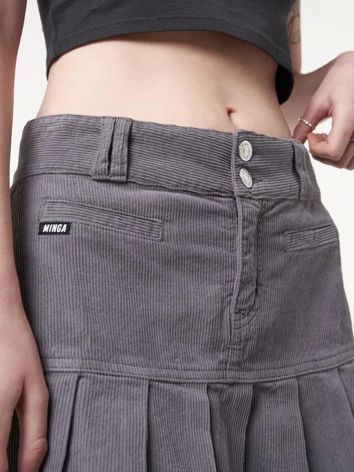Clothing Grey Corduroy Pleated Mini Skirt Minga London Skirts
