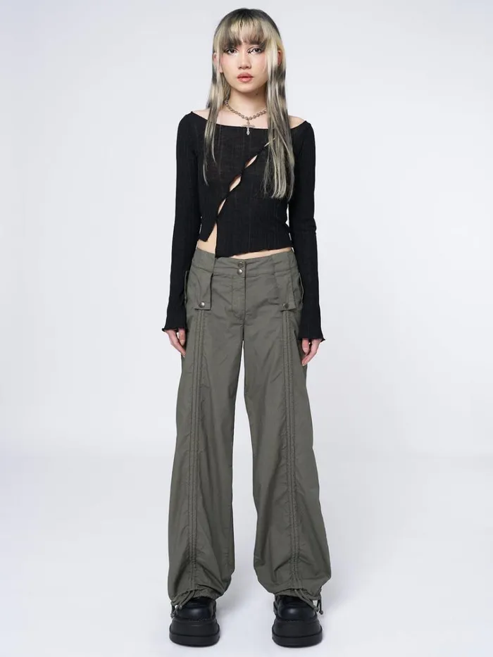 Clothing Hana Black Asymmetrical Cut Out Top Minga London Long Sleeve Tops