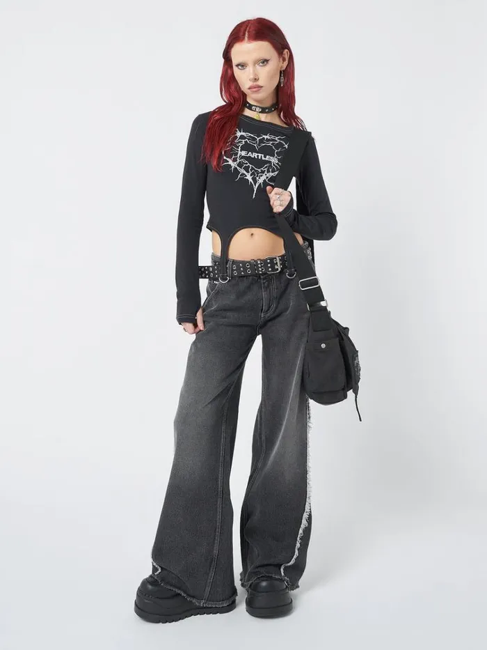 Clothing Heartless Black Straps Top Minga London Long Sleeve Tops