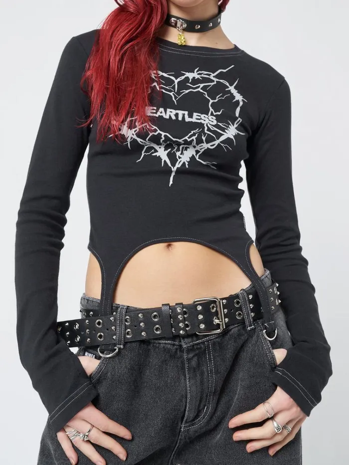 Clothing Heartless Black Straps Top Minga London Long Sleeve Tops
