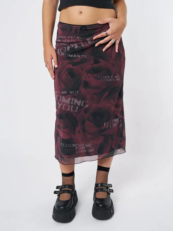Clothing Hopeless Romantic Rose Mesh Midi Skirt Minga London Skirts
