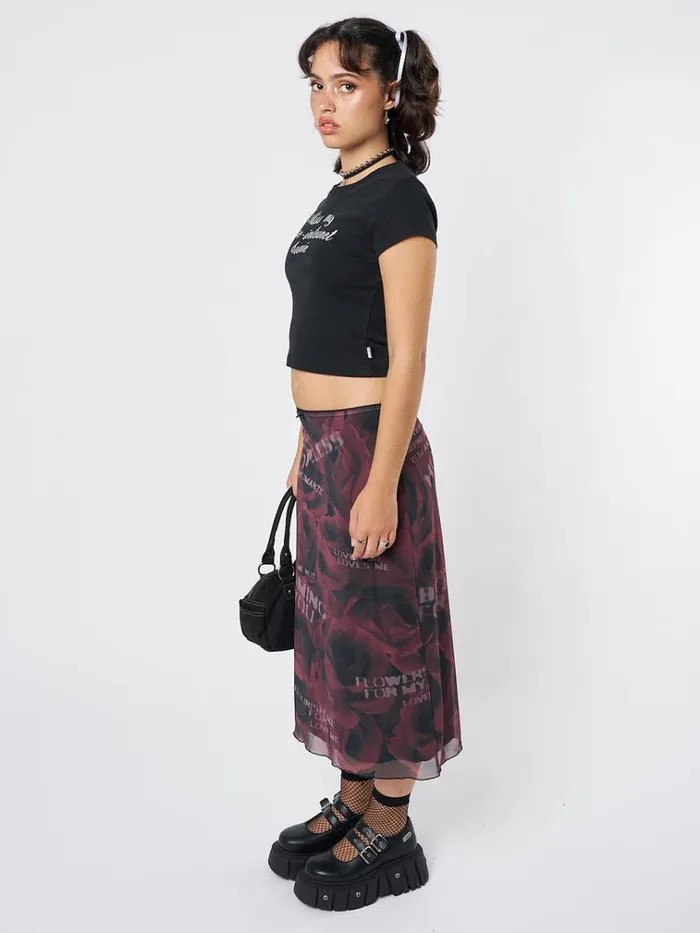 Clothing Hopeless Romantic Rose Mesh Midi Skirt Minga London Skirts