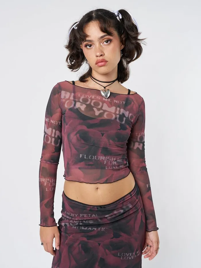 Clothing Hopeless Romantic Rose Mesh Top Minga London Long Sleeve Tops