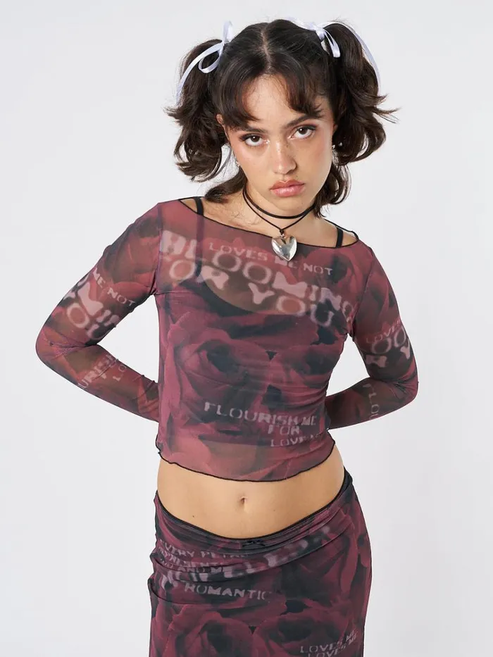 Clothing Hopeless Romantic Rose Mesh Top Minga London Long Sleeve Tops