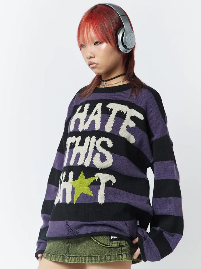Clothing I Hate This Sht Graphic Striped Jumper Minga London Sweaters