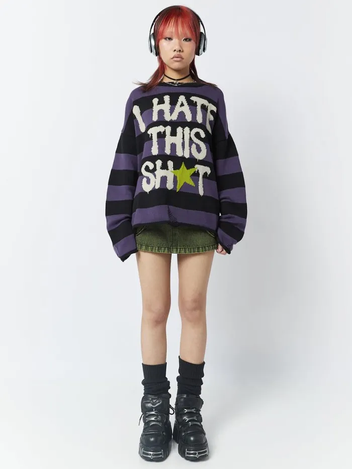 Clothing I Hate This Sht Graphic Striped Jumper Minga London Sweaters