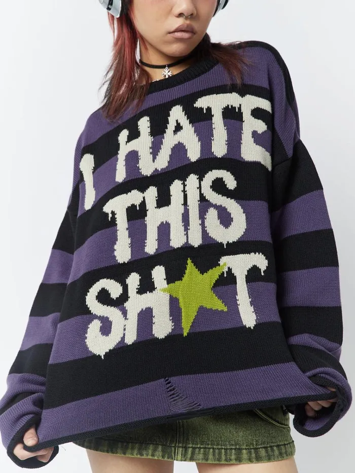 Clothing I Hate This Sht Graphic Striped Jumper Minga London Sweaters