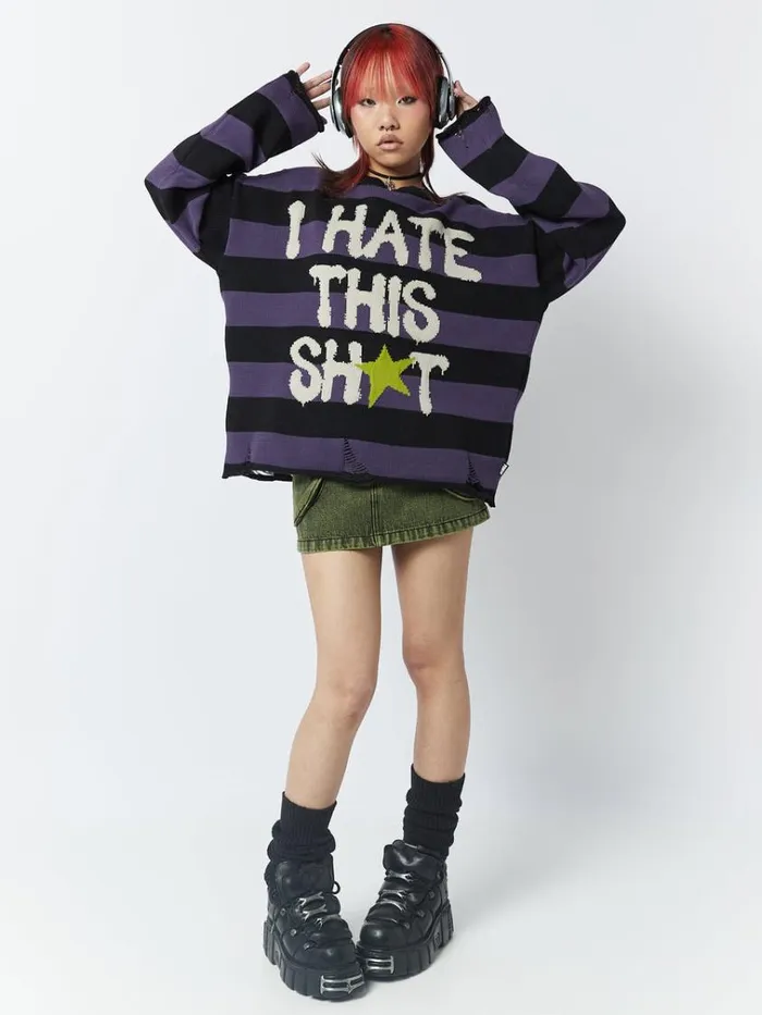 Clothing I Hate This Sht Graphic Striped Jumper Minga London Sweaters