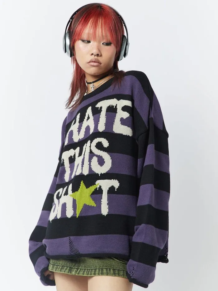 Clothing I Hate This Sht Graphic Striped Jumper Minga London Sweaters