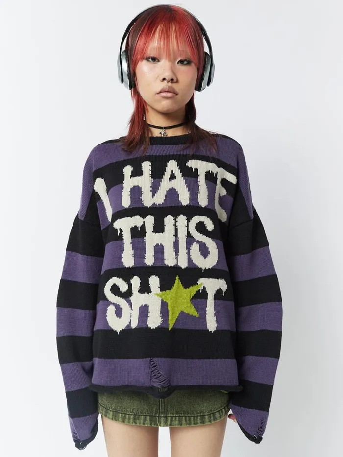 Clothing I Hate This Sht Graphic Striped Jumper Minga London Sweaters