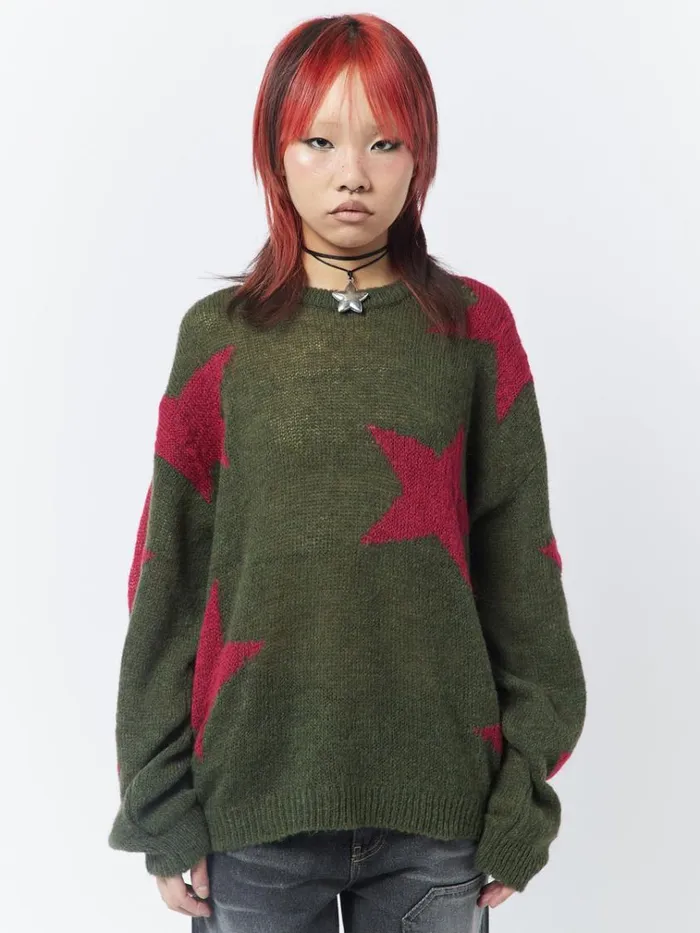 Clothing Interstellar Star Pink Khaki Knit Sweater Minga London Sweaters