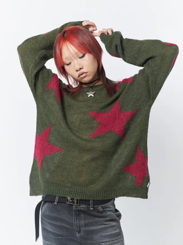 Clothing Interstellar Star Pink Khaki Knit Sweater Minga London Sweaters