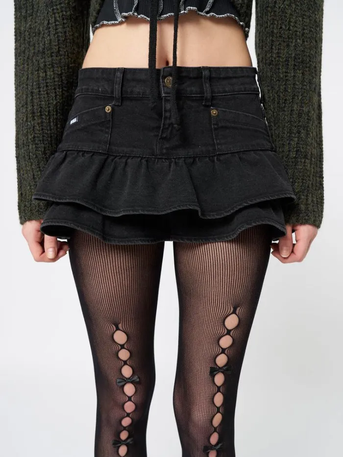 Clothing Kat Washed Black Denim Y2k Mini Skirt Minga London Skirts