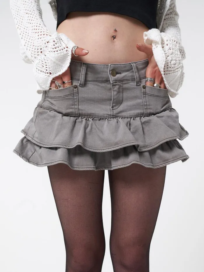 Clothing Kat Washed Grey Denim Y2k Mini Skirt Minga London Skirts