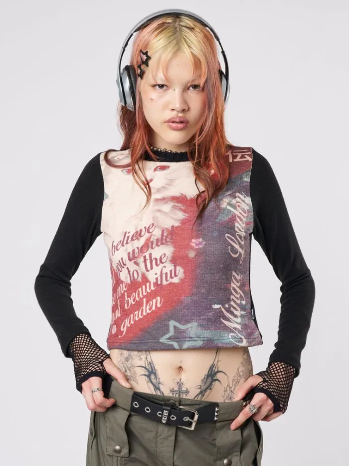 Clothing Kitty Kingdom Black Graphic Top Minga London Long Sleeve Tops