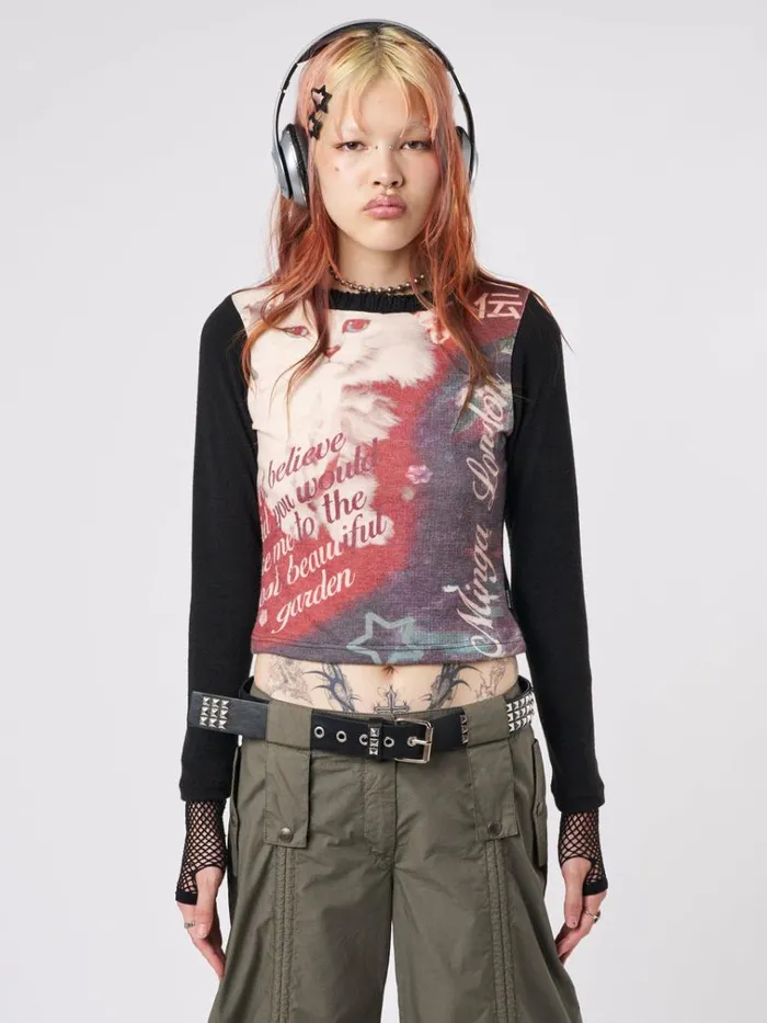 Clothing Kitty Kingdom Black Graphic Top Minga London Long Sleeve Tops