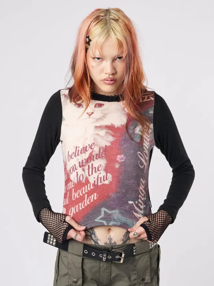 Clothing Kitty Kingdom Black Graphic Top Minga London Long Sleeve Tops