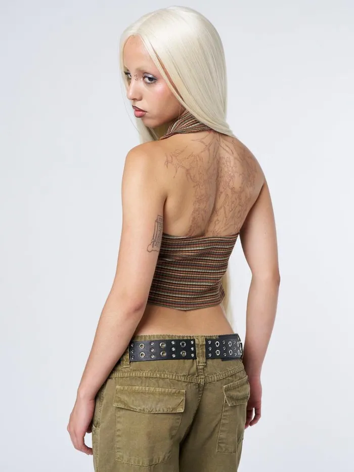 Clothing Lena Striped Halter Neck Collar Top Minga London Crop Tops