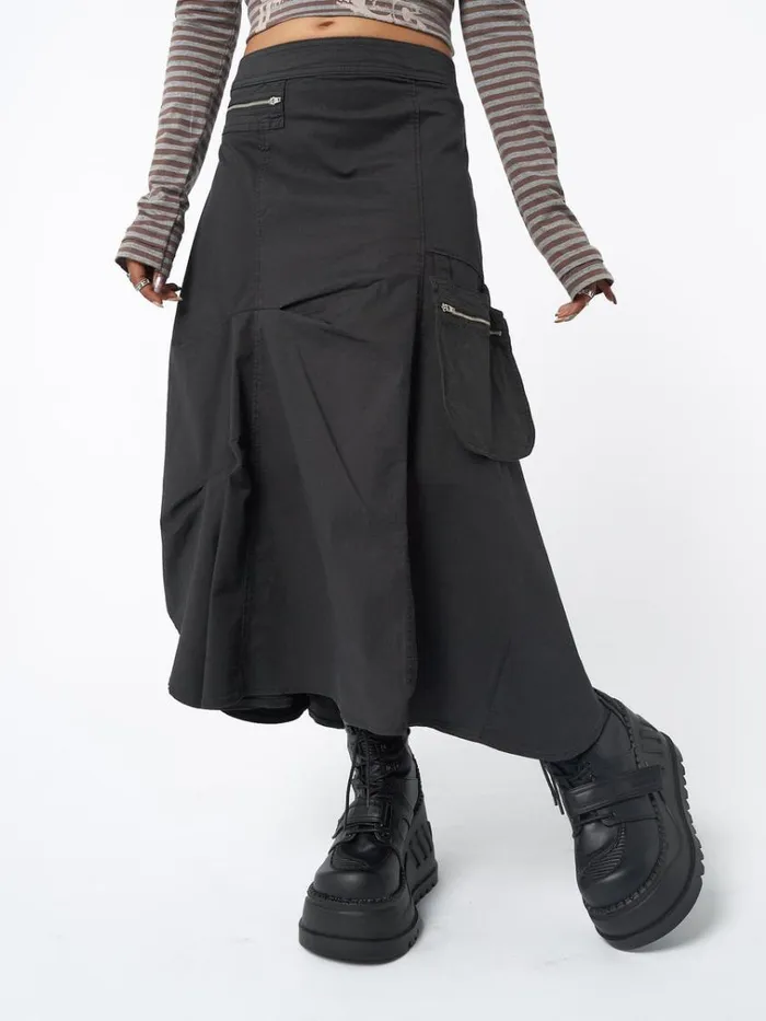 Clothing Lexi Black Tech Cargo Maxi Skirt Minga London Skirts
