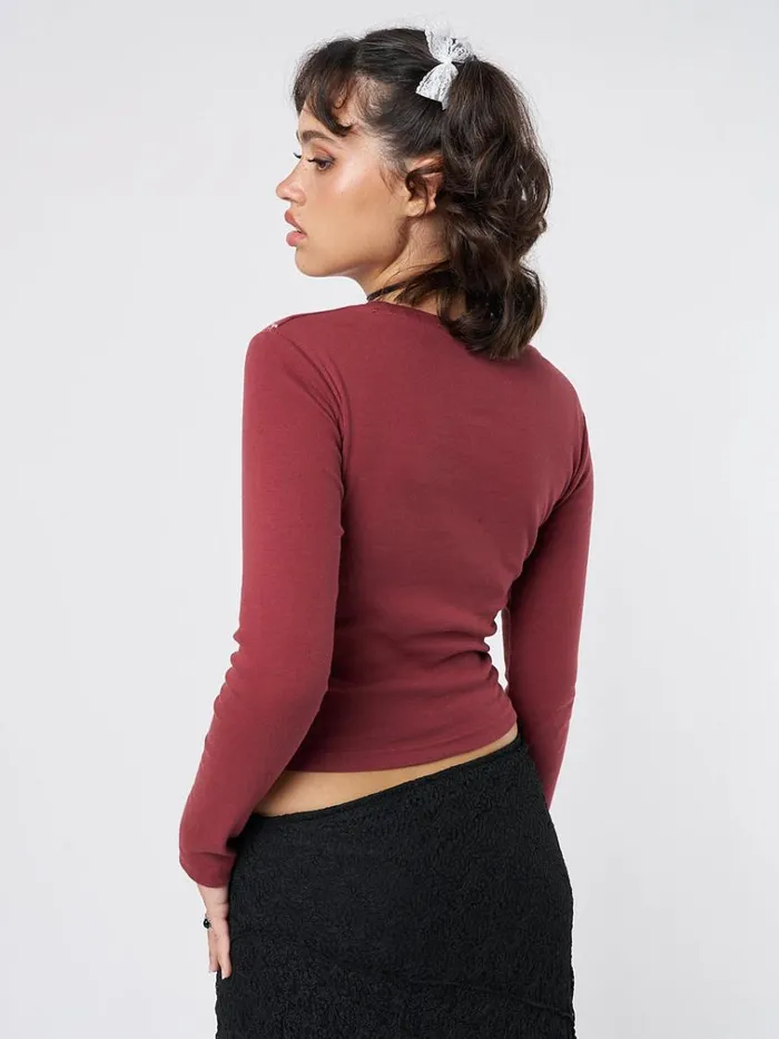 Clothing Lost Rose Burgundy Graphic Top Minga London Long Sleeve Tops