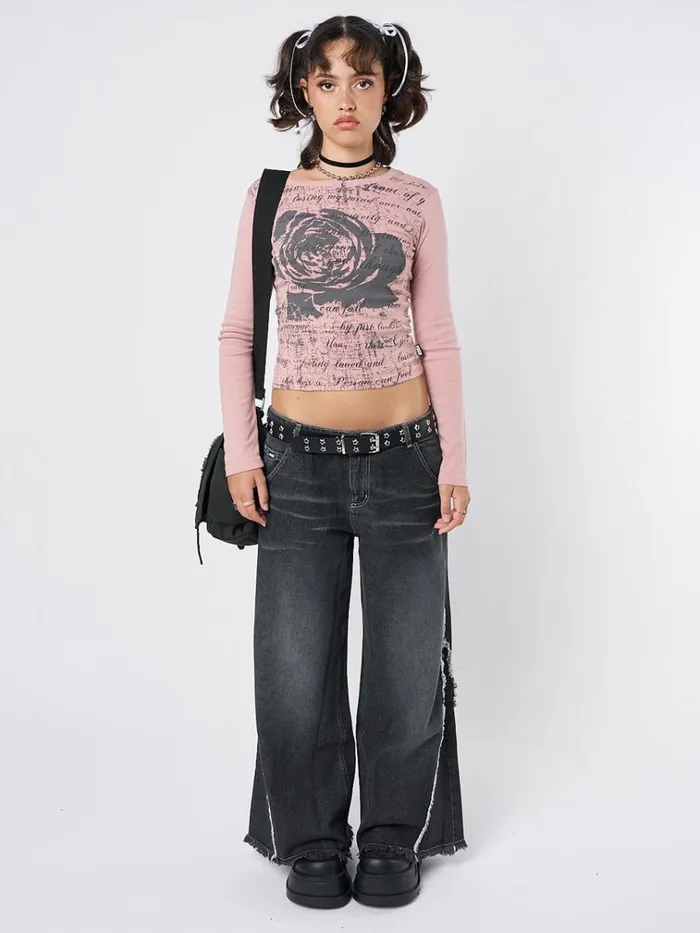 Clothing Lost Rose Pale Pink Graphic Top Minga London Long Sleeve Tops