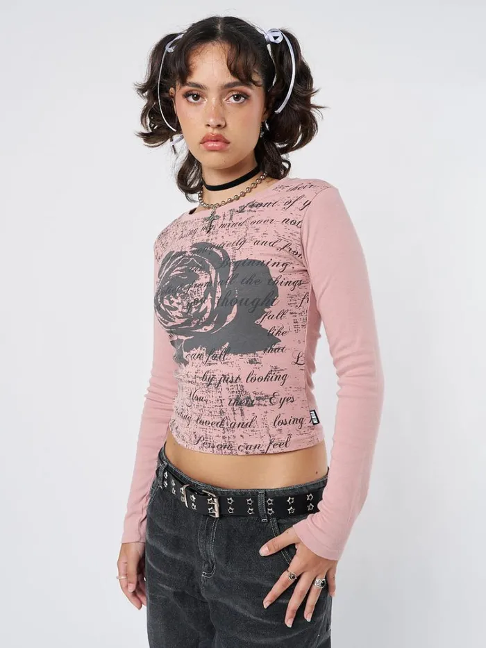 Clothing Lost Rose Pale Pink Graphic Top Minga London Long Sleeve Tops